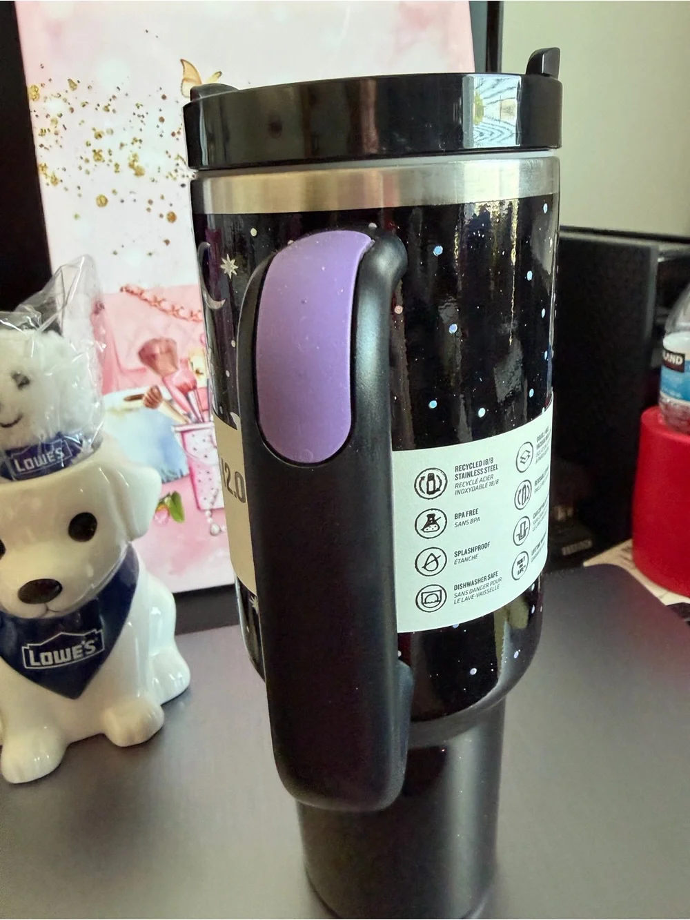 Stanley Quencher H2.0 Tumbler - Black & Purple with Stars, Moon, Bats RARE - Picture 7 of 9